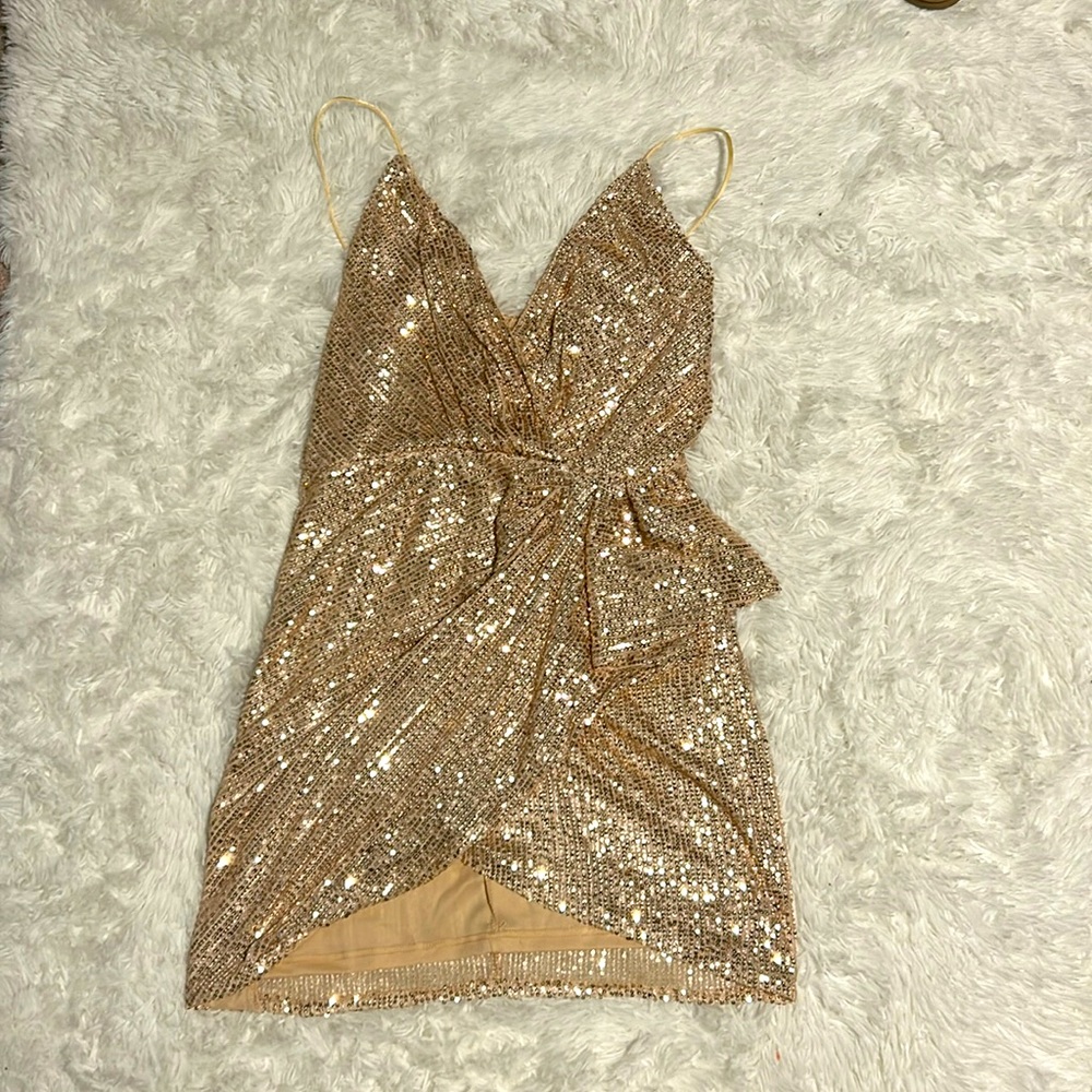 Double Crazy Surplice Neck Draped Asymmetrical Hem Sequin Cami Dress